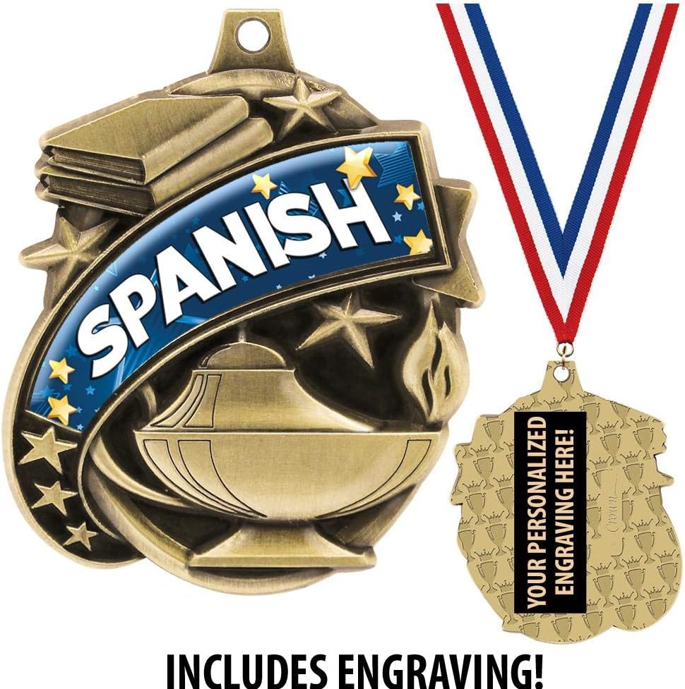 Spanish Medals - 1 1/2' Gold Spanish Medal, Great Academic Awards with Custom Engraving Prime