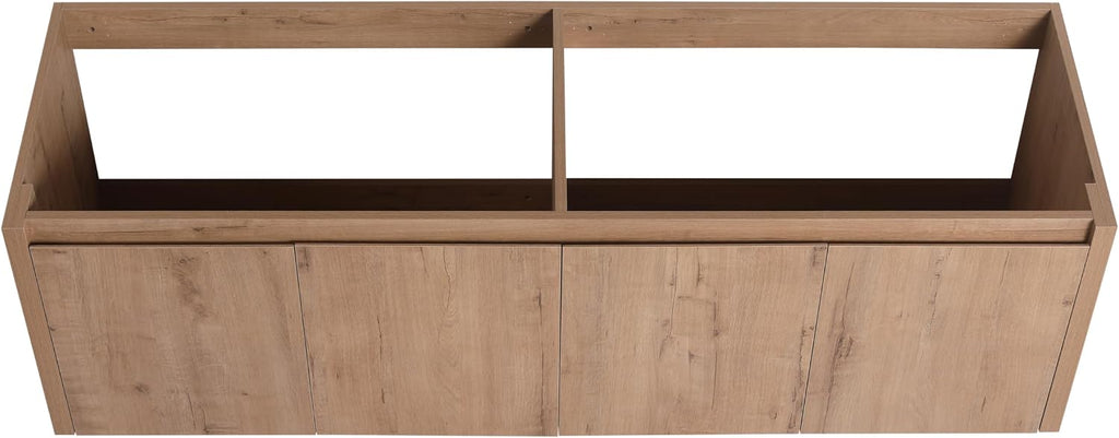 60' Floating Bathroom Vanity,60 Inch Bathroom Vanity Without Top Sink,Modern Floating Vanity Cabinet,Brown Wall Mounted Cabinet with Soft Closing Doors,Plywood(Sink Basin Not Included)