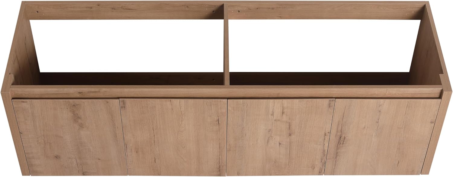 60' Floating Bathroom Vanity,60 Inch Bathroom Vanity Without Top Sink,Modern Floating Vanity Cabinet,Brown Wall Mounted Cabinet with Soft Closing Doors,Plywood(Sink Basin Not Included)