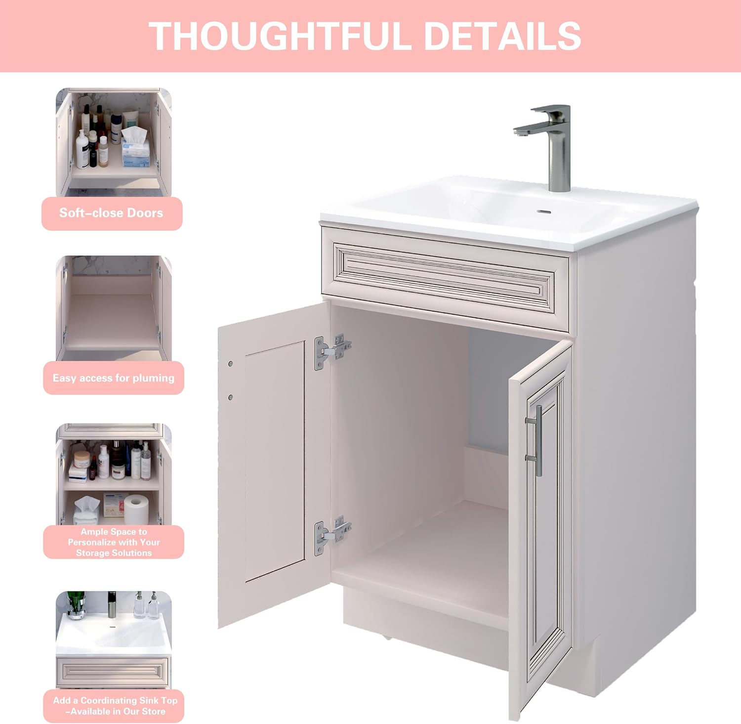 Antique White Sink Base Bathroom Vanity 24'/30'/36' Width Ready-to-Assemble(36' Width)