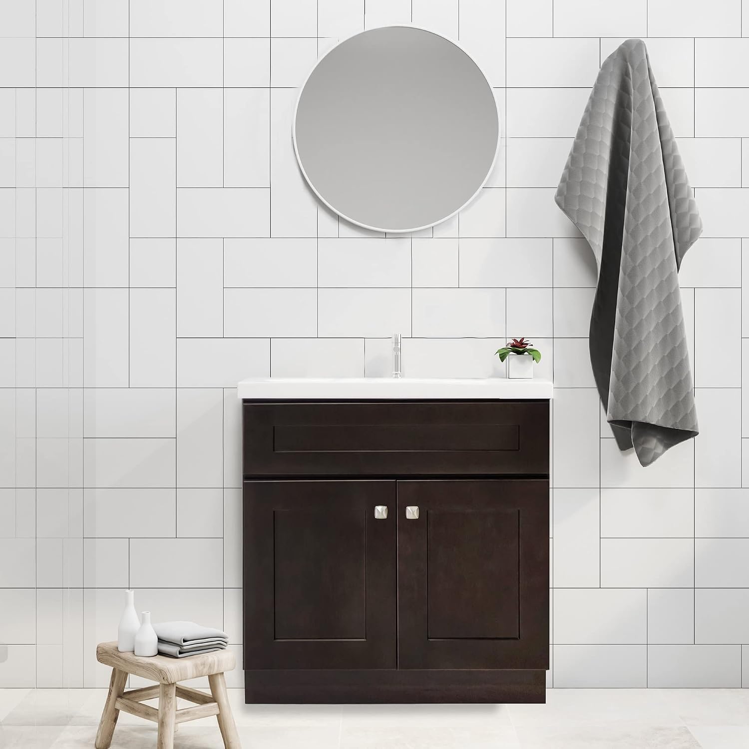 Design House Brookings 30 Inch Bathroom Vanity, Solid Wood, Ready to Assemble, Brown, 586982