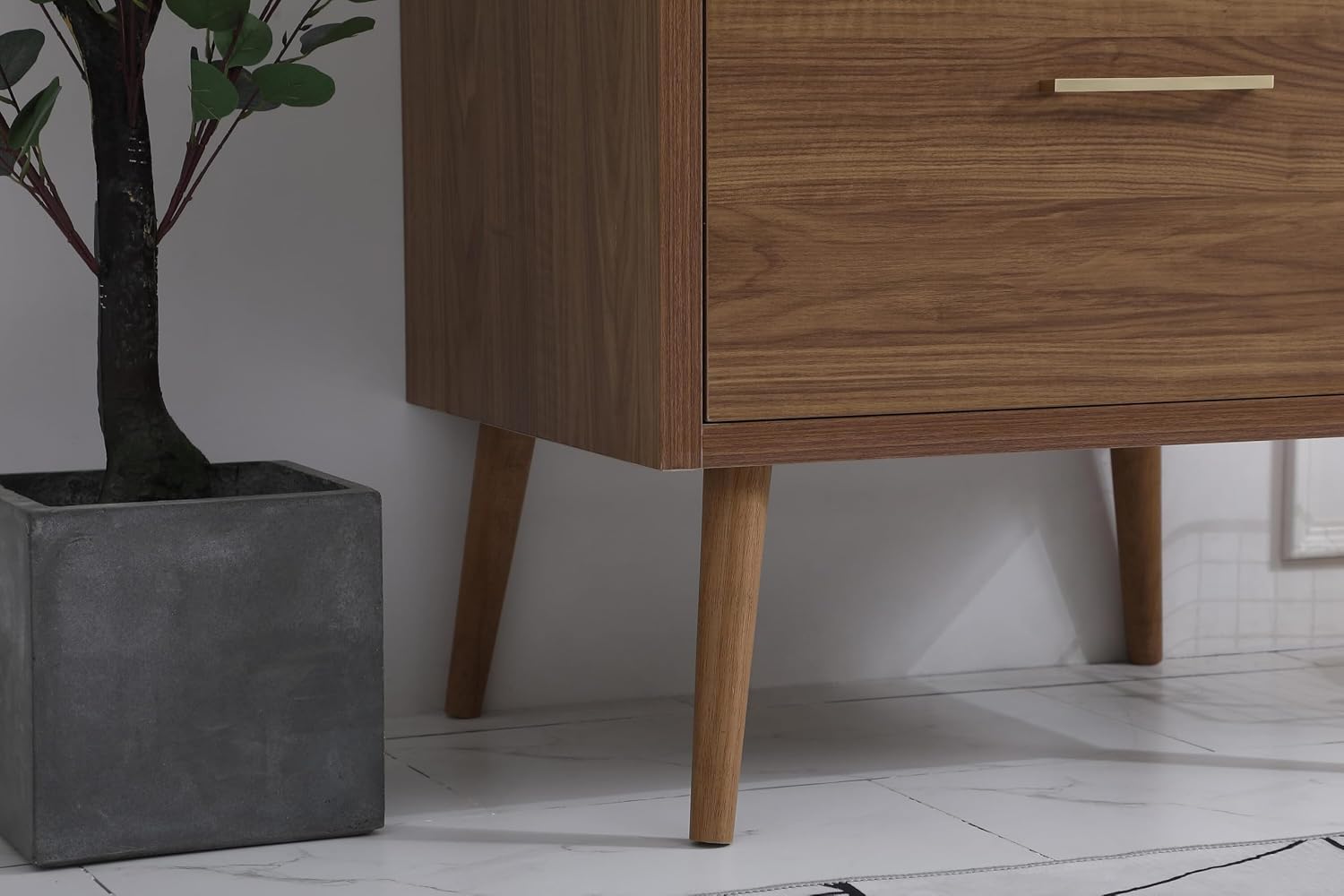 30' Pre-Assembled Bathroom Vanity with Sink, Engineered Wood, Ivory White Engineered Marble Countertop Attached, Single Rectangle Porcelain Sink, 2 Soft-Close Drawers, Walnut Brown