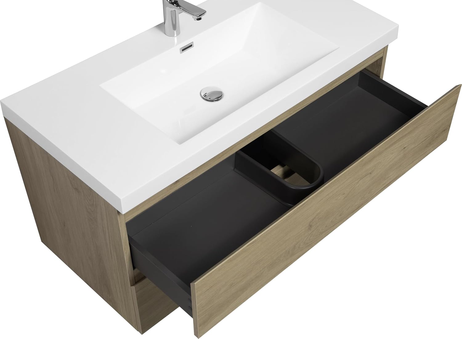42' Floating Bathroom Vanity with Sink, Modern Wall Mounted Bathroom Storage Vanity Cabinet with Resin Top Basin and Soft Close Drawers, Natural Oak 24V11 42NO