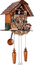 Traditional Black Forest Wooden Cuckoo Clock with Dancing Figures, Handcrafted Wall Clock with Moving Dancers for Dining Room