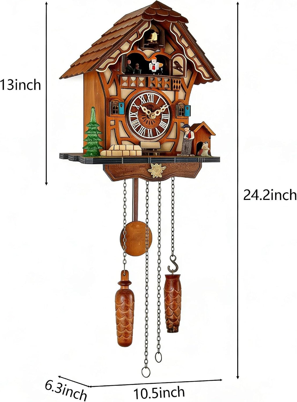 Traditional Black Forest Wooden Cuckoo Clock with Dancing Figures, Handcrafted Wall Clock with Moving Dancers for Dining Room