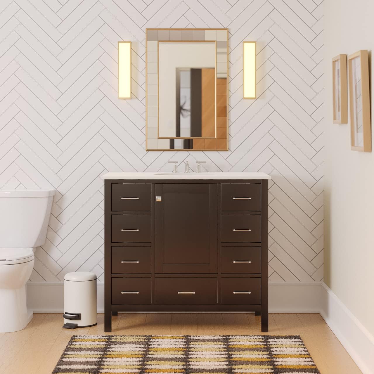 Horizon 42-inch Bathroom Vanity (Engineered White/Chocolate): Includes Chocolate Cabinet with Engineered White Countertop and White Ceramic Sink