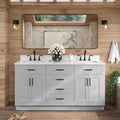 ARIEL Hepburn 66-inch Bathroom Vanity with Sink,Solid Wood, 0.75-inch Italian Carrara Marble Countertop, Double Rectangular Porcelain Sink, 4 Soft Closing Doors, 6 Dovetail Drawers, Grey