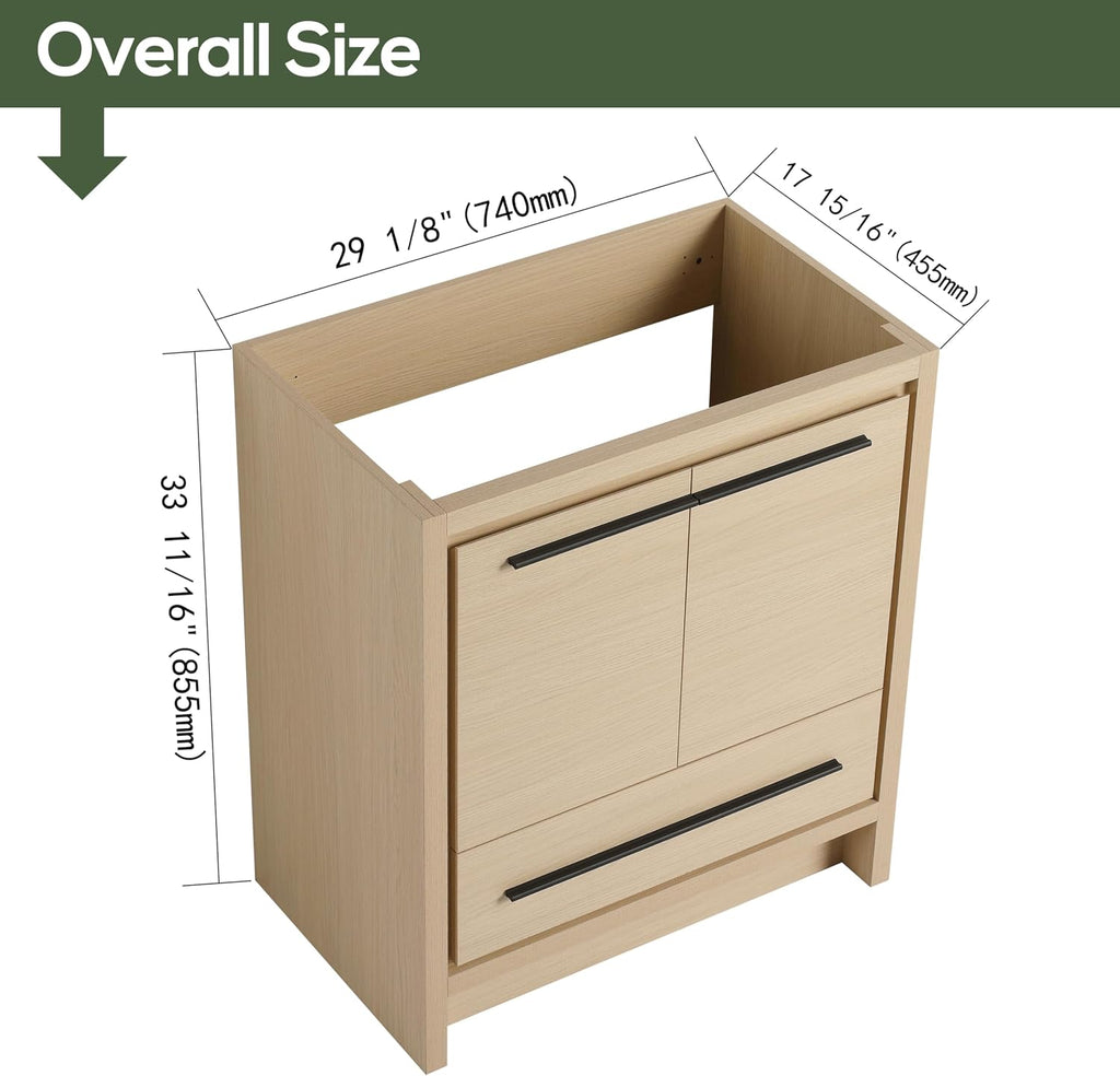30 Inch Bathroom Vanity Without Sink, 30' Freestanding Vanity Without Sink Top, Sturdy Plywood Wooden Cabinet and 1 Drawer with Stainless Steel Slide Rails, Modern Floor-Standing Cabinet