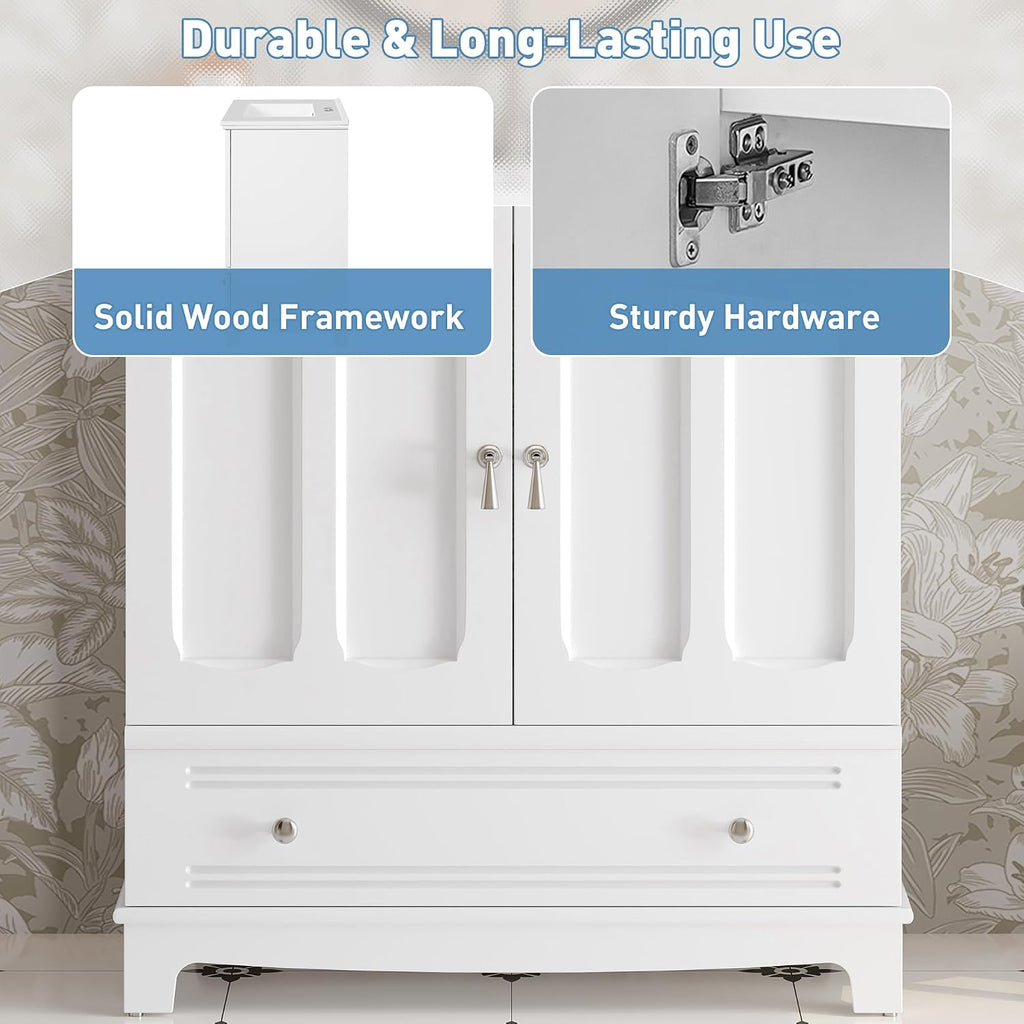 Merax 30 Inch Bathroom Vanity with Sink, Freestanding Painted Bathroom Vanity Cabinet with 2 Doors & 2 Drawers, Solid Wood Frame, Ceramic Sink