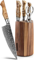 HEZHEN 7PCS Kitchen Knives Set - Professional Forging Damascus High Carbon Steel Chef Knife, Santoku, Bread, Utility, Fruit Knives & Multifunctional Kitchen Scissors - 6Slot Black Walnut Block