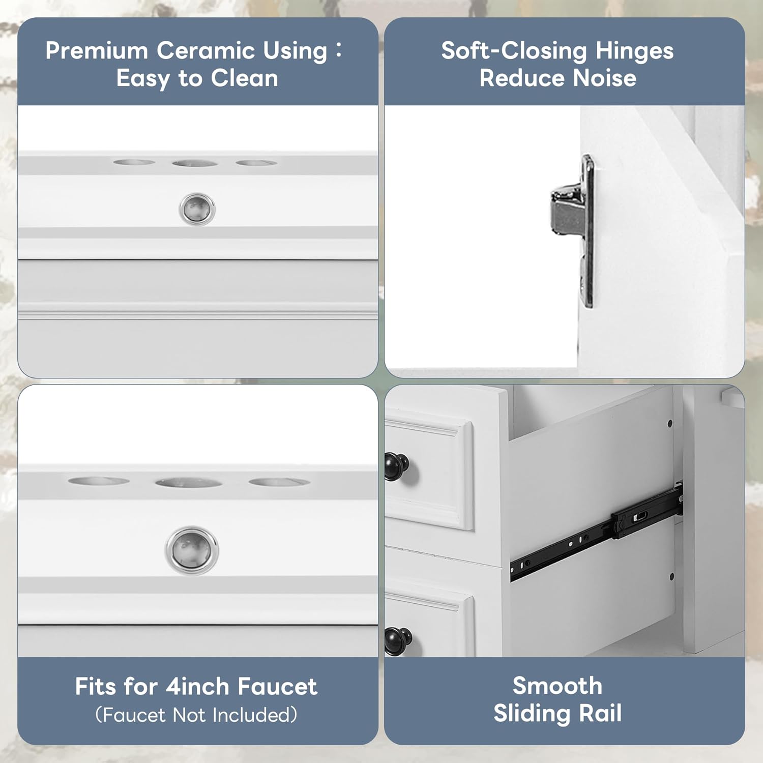 30 Inch White Bathroom Vanity with Sink & & Black Handles,Modern Bathroom Vanity with 2 Left Hand Drawers & Adjustable Shelf,Soft Closing Doors,Solid Wood Frame,French Embossed Front