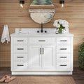 ARIEL Hepburn 54-inch Bathroom Vanity with Sink,Solid Wood, 1.5-inch Italian Carrara Marble Countertop & Backsplash, Single Oval Porcelain Sink, 2 Soft Closing Doors, 9 Dovetail Drawers, White