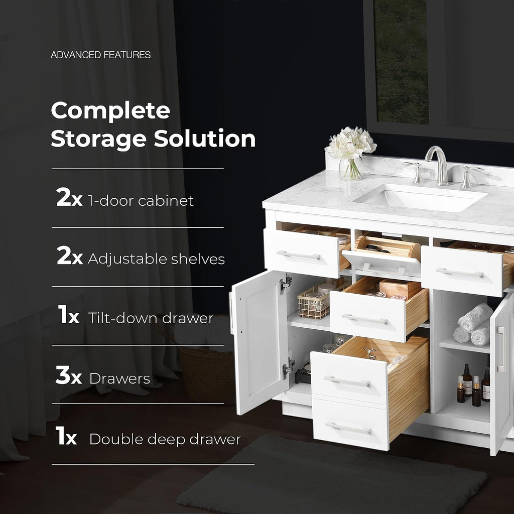 OVE Decors Athea 42' Single Undermount Sink Bathroom Vanity with Cultured Marble Countertop, Backsplash, Power Bar, in White Finish