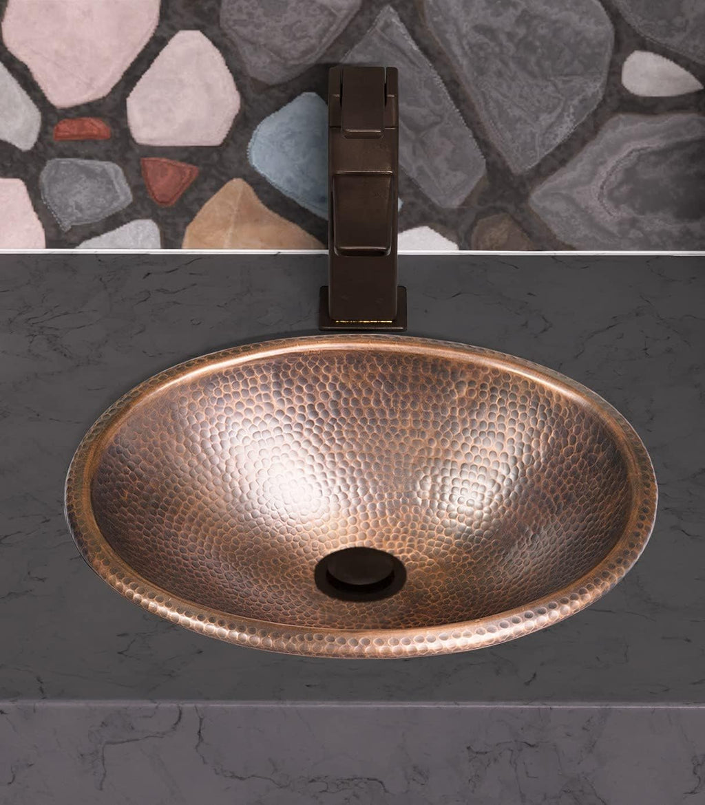 Monarch Abode Bathroom Sink – 17-Inch Oval Drop In Bathroom Sink, Top Mount Hand Hammered Pure Copper Vanity Sinks for Countertop, Powder Room, Guest Bath or Restroom, Drop in Sinks for Bathrooms
