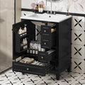 24 Inch Bathroom Vanity with Sink, Freestanding Bathroom Sink Cabinet with 3 Drawers and Storage Door Rack Organizer, Solid Wood Legs, Black