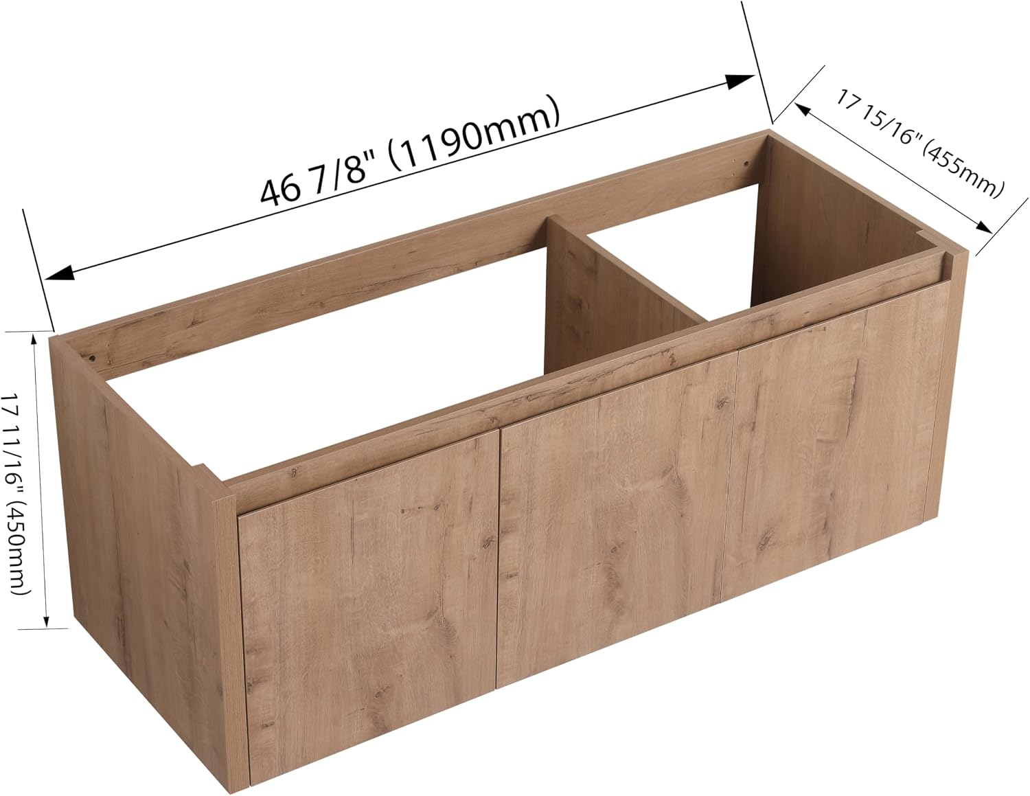 48' Floating Bathroom Vanity,48 Inch Bathroom Vanity Without Top Sink,Modern Floating Vanity Cabinet,Brown Wall Mounted Cabinet with Soft Closing Doors,Plywood(Sink Basin Not Included)
