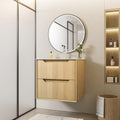 Eleshine 24' Wall Mounted Floating Bathroom Vanity with Sink, 2 Soft-Close Drawers, White Stone Top, Natural Oak Grid Texture, Multi-Layer Solid Wood, Pre-Assembled