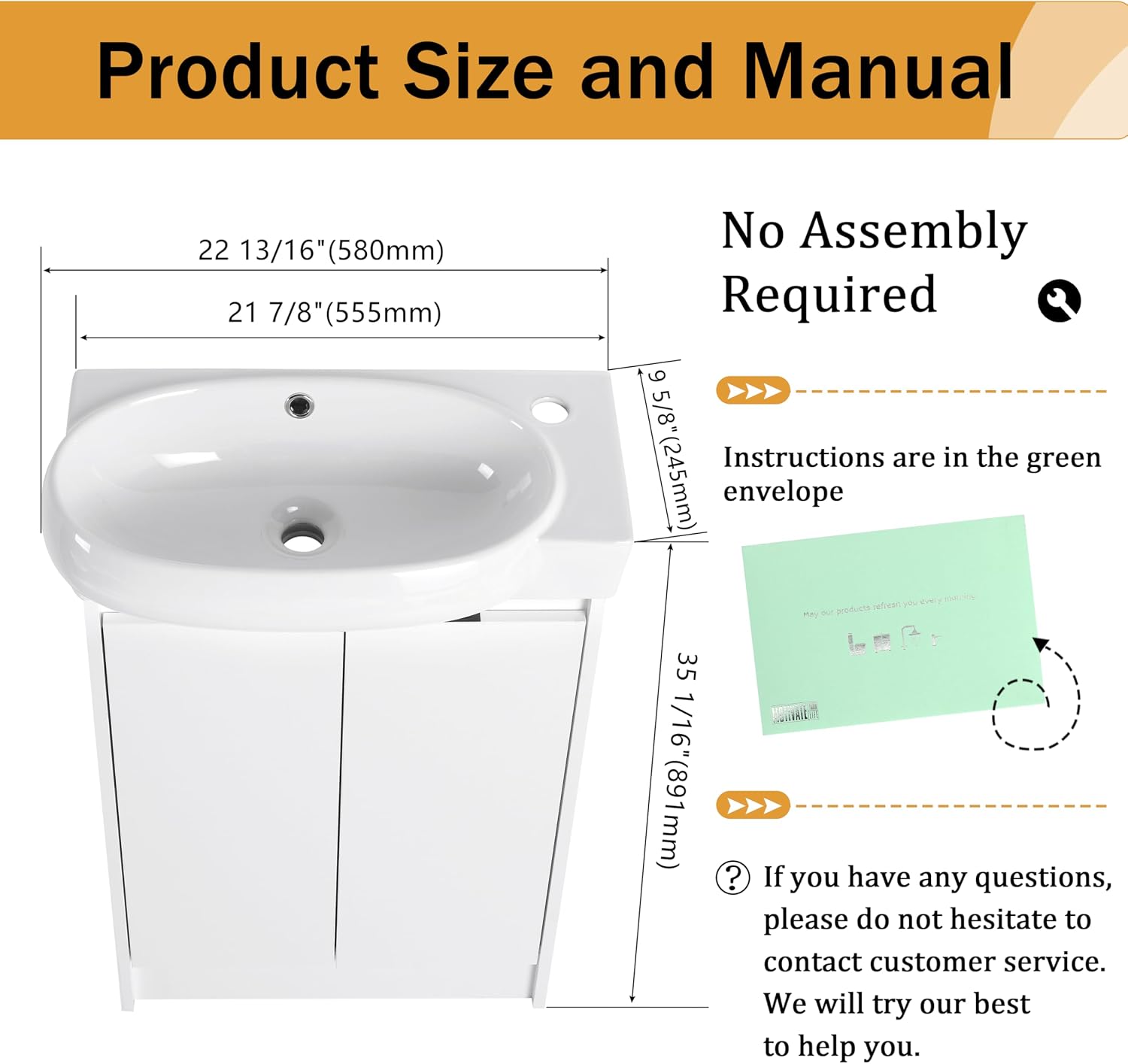 Malwee 23 Inch Freestanding Bathroom Vanity with Sink, 23'' Floor Stand Single Sink Bathroom Vanity Combo, Modern White Cabinet Set with 2 Doors and Ceramics Basin Top, Ajustable Shelf.MA02923GWH