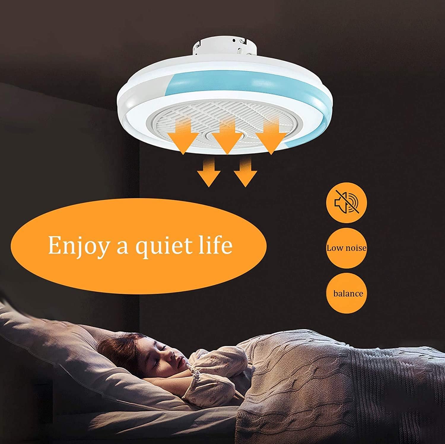 Led Quiet Fan with Ceiling Light and Remote Control 72W Dimmable 3 Speeds Bedroom Ceiling Fan Light with Timer Φ50Cm Modern Living Room Fan Ceiling Light,Gray