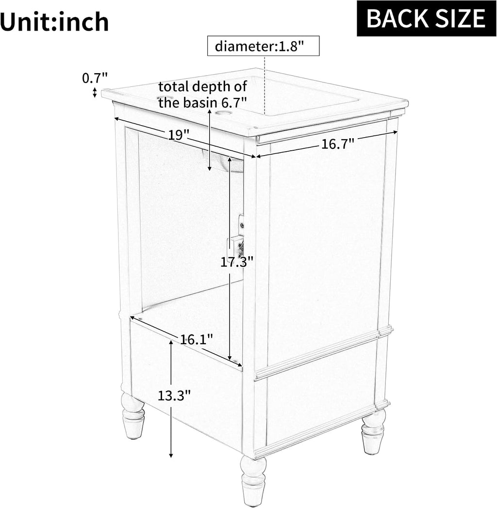 VilroCaz 20' Bathroom Vanity with Sink, Freestanding Bathroom Storage Cabinet with 2 Doors, a Drawer, Magnetic Door Stopper, Solid Wood Legs and Adjustable Foot Pads (White-10.10)