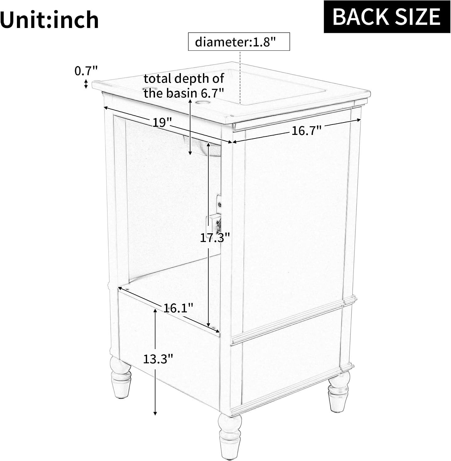 VilroCaz 20' Bathroom Vanity with Sink, Freestanding Bathroom Storage Cabinet with 2 Doors, a Drawer, Magnetic Door Stopper, Solid Wood Legs and Adjustable Foot Pads (White-10.10)