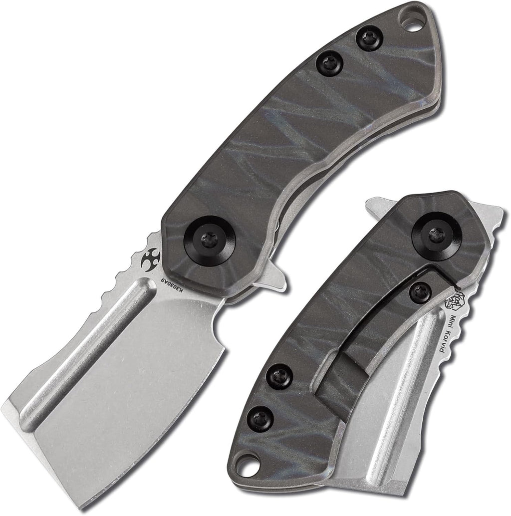 KANSEPT Mini Korvid Pocket Folding Knives EDC Camping Knife 1.45'' Stonewashed CPM S35VN Blade Small Pocket Knife with Tiger Stripe Flamed Titanium Handle for Men Women Everyday Carry K3030A9