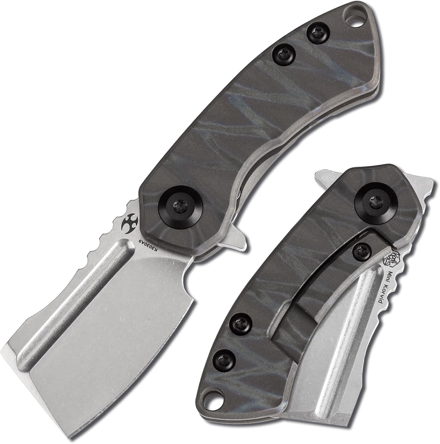 KANSEPT Mini Korvid Pocket Folding Knives EDC Camping Knife 1.45'' Stonewashed CPM S35VN Blade Small Pocket Knife with Tiger Stripe Flamed Titanium Handle for Men Women Everyday Carry K3030A9