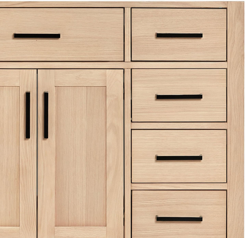 DKB Isabella 36-Inch Oak Bathroom Vanity with Sink, Carrara White Quartz Countertop 1.5' Edge, Left Single Rectangular Sink, 2 Soft Closing Doors, 5 Drawers, Solid Wood Frame
