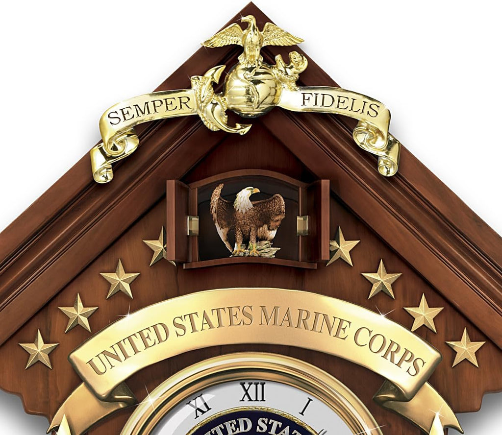 The Bradford Exchange USMC Semper Fi Fully Sculpted Cuckoo Clock with Mahogany Finish