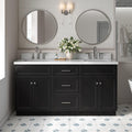 ARIEL Hamlet 66-inch Bathroom Vanity with Sink,Solid Wood, 1.5-inch Italian Carrara Marble Countertop, Double Rectangular Porcelain Sink, 4 Soft Closing Doors, 3 Dovetail Drawers, Black