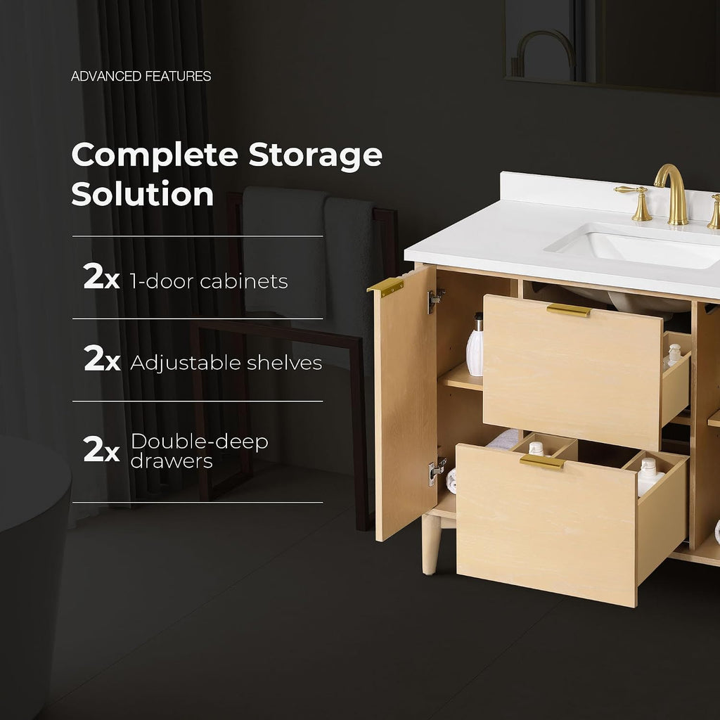 OVE Decors Indy 42 in. Undermount Single Sink Bathroom Vanity with White Engineered Marble Top, Rustic Ash