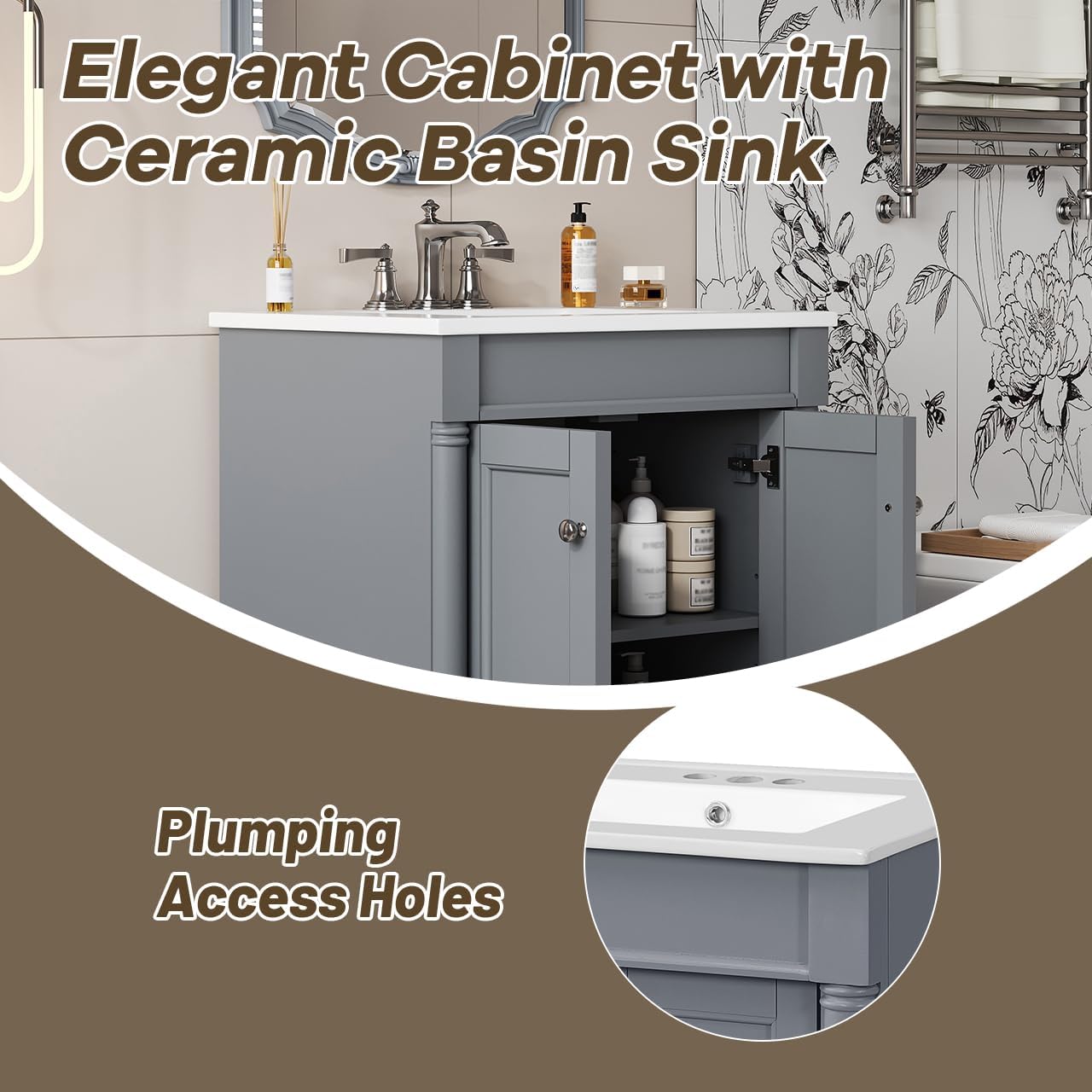 Merax 24' Bathroom Vanity with Sink, Powder Room Small Bathroom Vanity with 2-Door Cabinet, Undermount Sink, Solid Wood Frame Bathroom Storage Cabinet