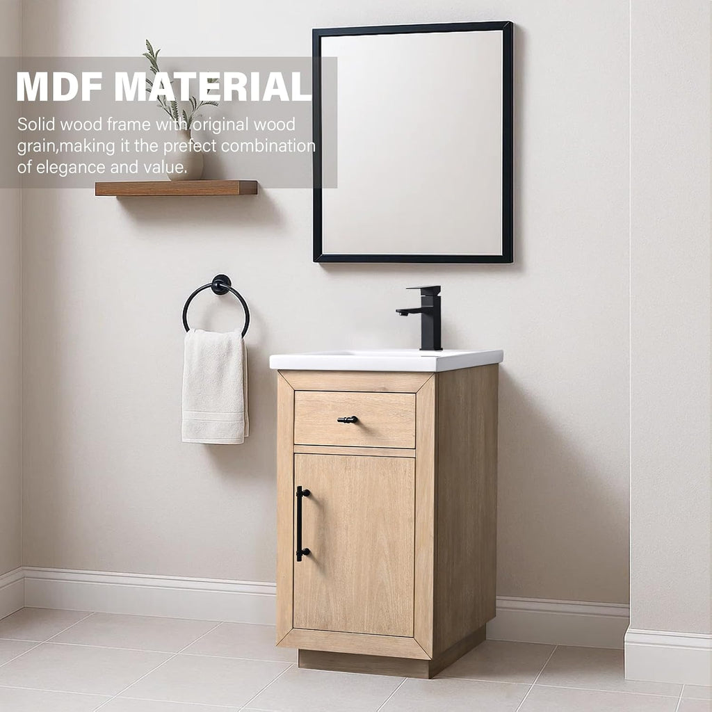HOMEBEYOND 20 Inch Bathroom Vanity with Single Sink & Ceramic Top, MDF Material Vanity Cabinet with Basin Combo, Soft-Closing Doors, Removable Shelf, Backsplash