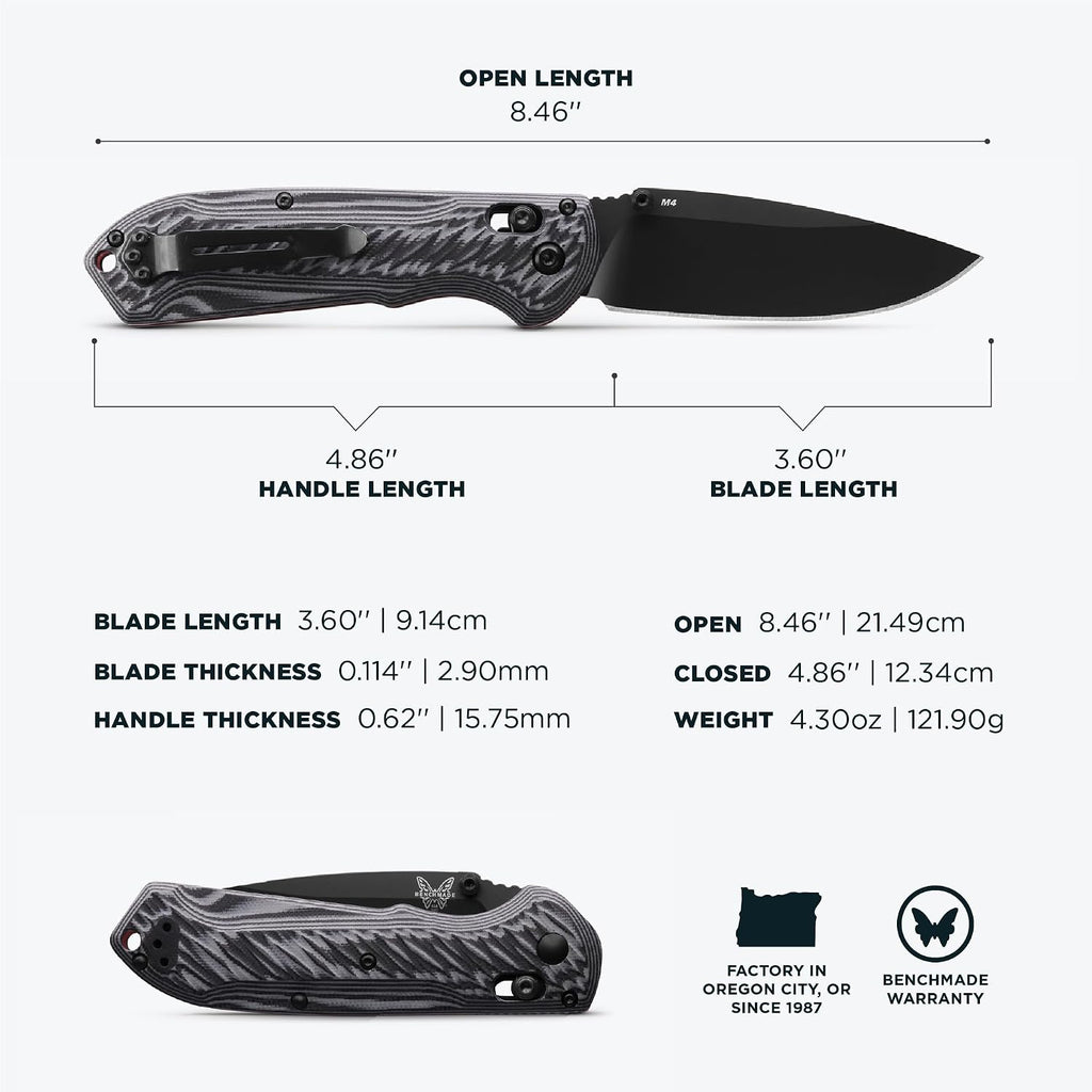 Benchmade - Freek Outdoor EDC Knife, Drop-Point Blade with Gray/Black G10 Handle (560BK-1)