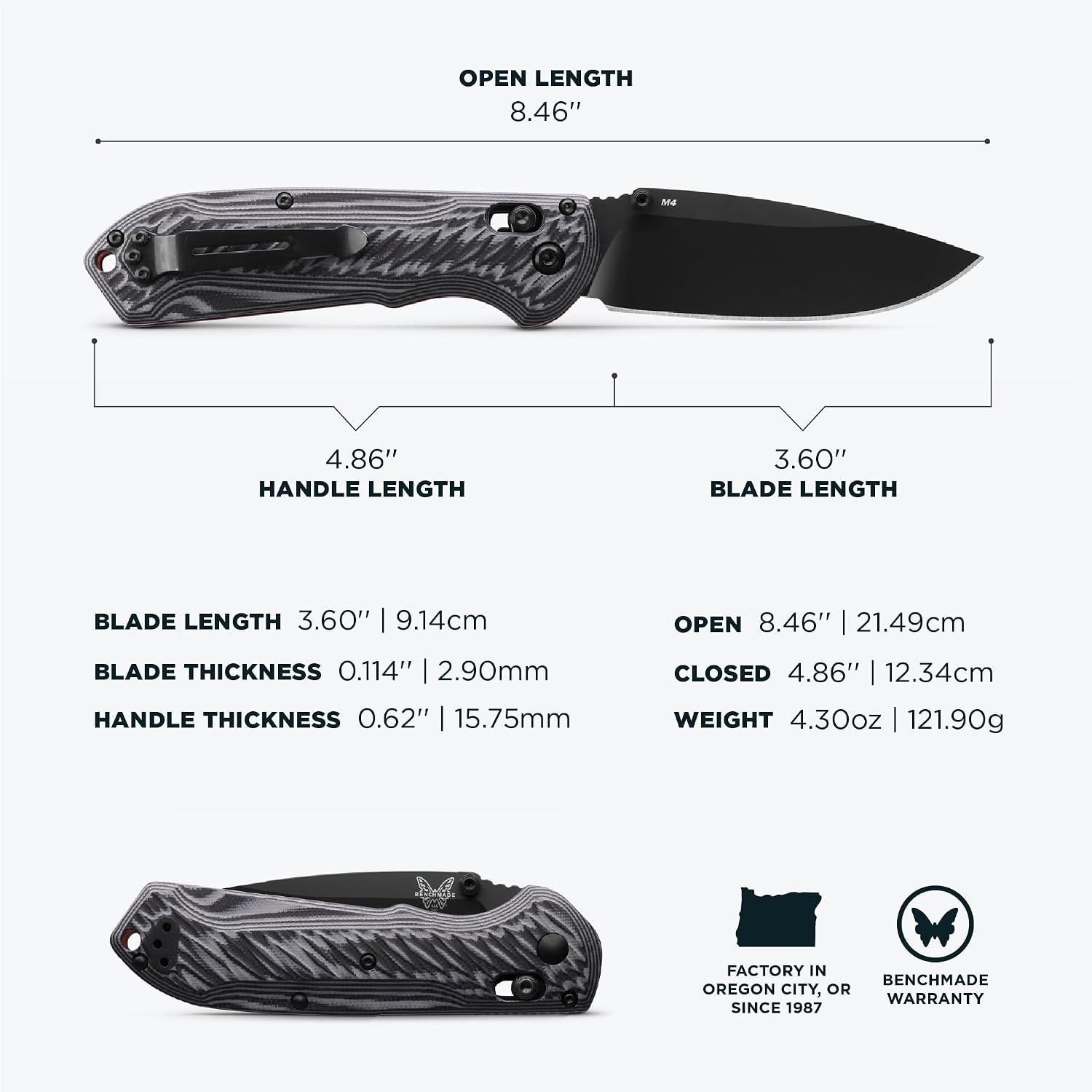 Benchmade - Freek Outdoor EDC Knife, Drop-Point Blade with Gray/Black G10 Handle (560BK-1)