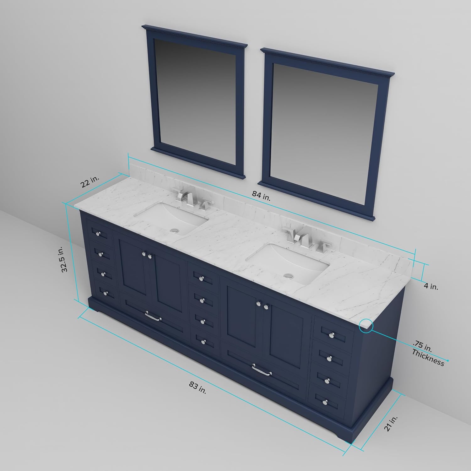 Dukes 84 in. W x 22 in. D Navy Blue Double Bath Vanity and Cultured Marble Top