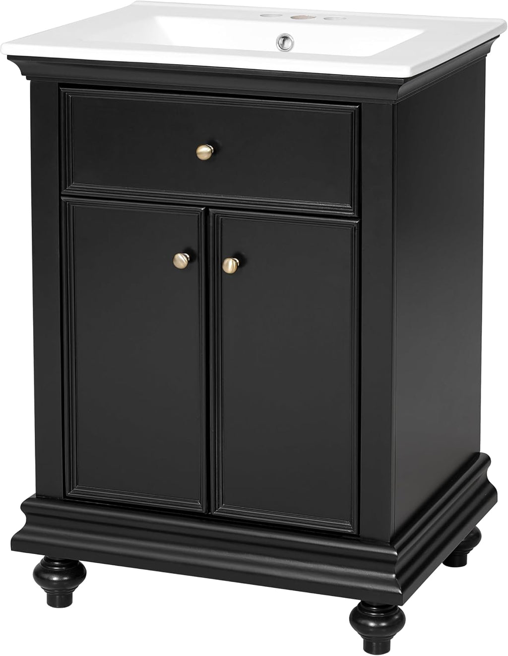 Marzzi 24' Bathroom Vanity with Ceramic Sink, Powder Room Small Bathroom Vanity Cabinet with 2 Soft-Close Doors, Tip-Out Tray, and Adjustable Shelf, Solid Wood Feet, Painted Finish