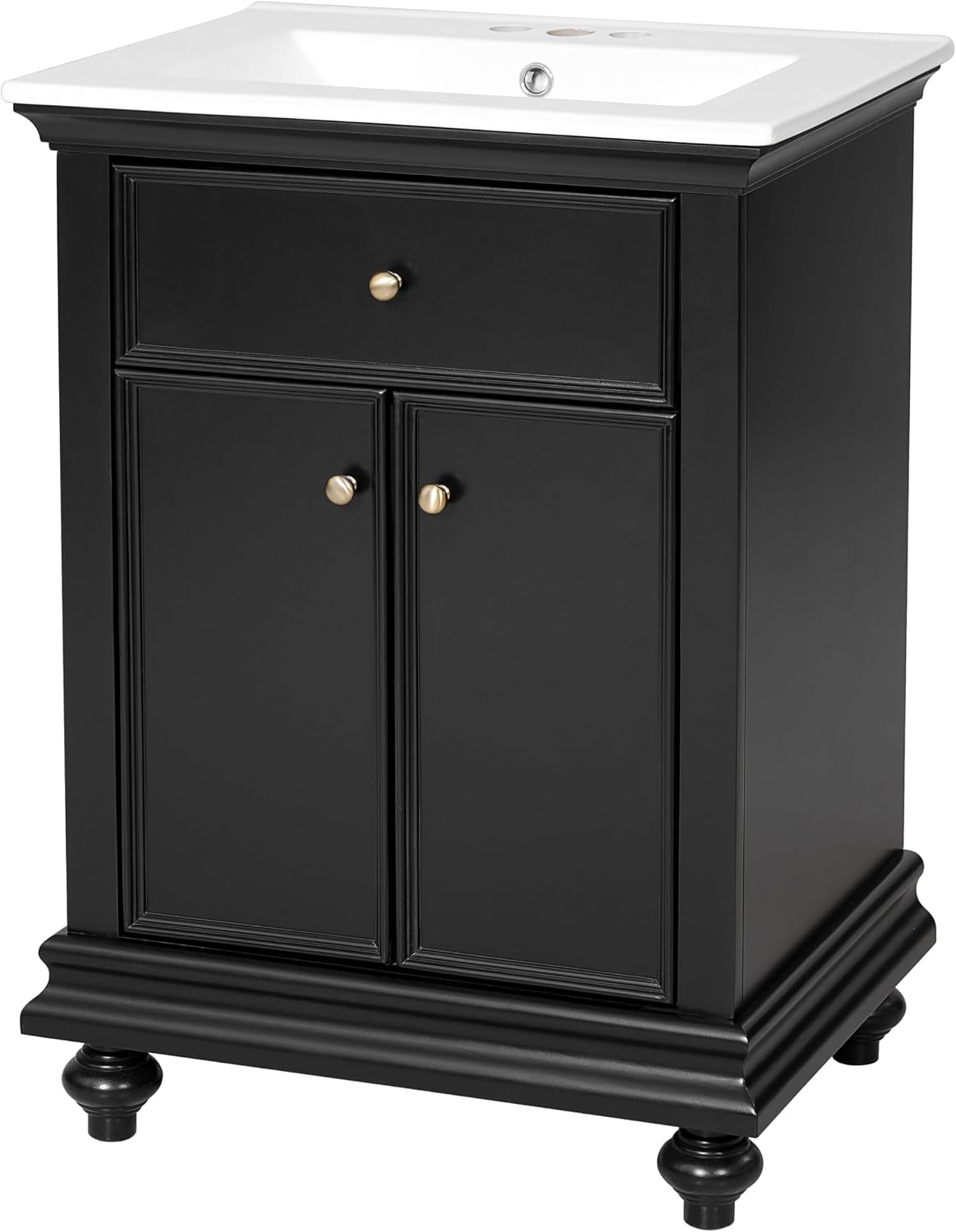Marzzi 24' Bathroom Vanity with Ceramic Sink, Powder Room Small Bathroom Vanity Cabinet with 2 Soft-Close Doors, Tip-Out Tray, and Adjustable Shelf, Solid Wood Feet, Painted Finish