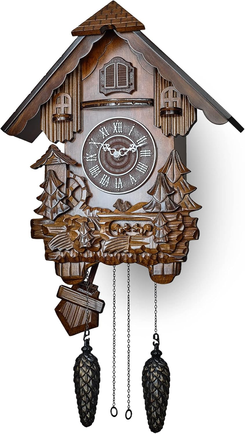 TIMEGEAR Cuckoo Clock with Quartz Movement and Automatic Night Mode (Cherry)