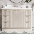 ARIEL Milan 48-inch Bathroom Vanity with Sink,Solid Wood, 1.5-inch Pure White Quartz Countertop & Backsplash, Single Rectangular Porcelain Sink, 2 Soft Closing Doors, 6 Dovetail Drawers, Warm White