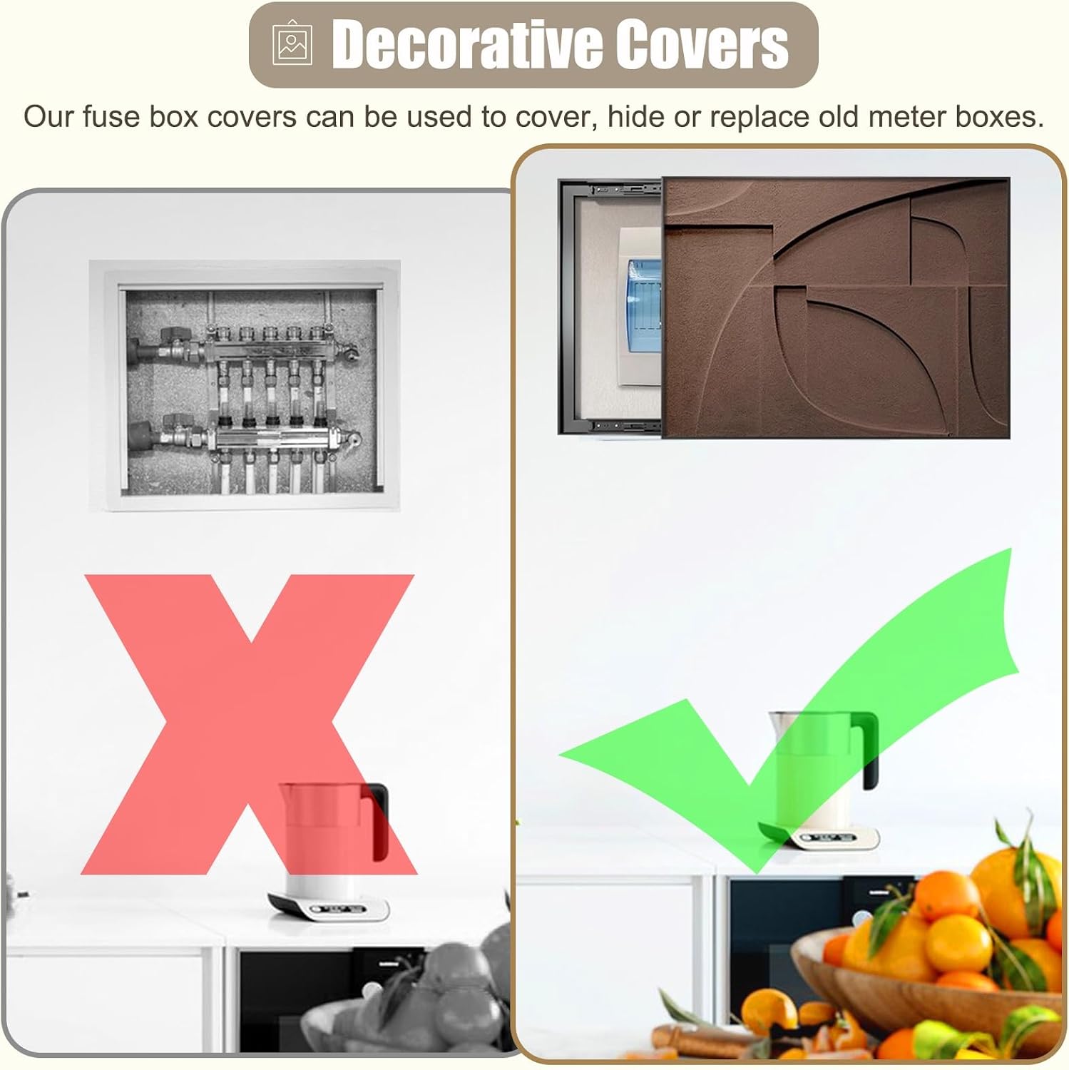Art Tan Breaker Box Cover with Screws, Decorative Electrical Panel Cover Horizontal, Metal Frame Electricity Meter Box Cover for Laundry Room(B,60x45cm(23 5/8x17 3/4in))