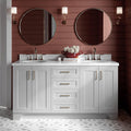 ARIEL Taylor 66-inch Bathroom Vanity with Sink,Solid Wood, 1.5-inch Italian Carrara Marble Countertop & Backsplash, Double Oval Porcelain Sink, 4 Soft Closing Doors, 5 Dovetail Drawers, Grey