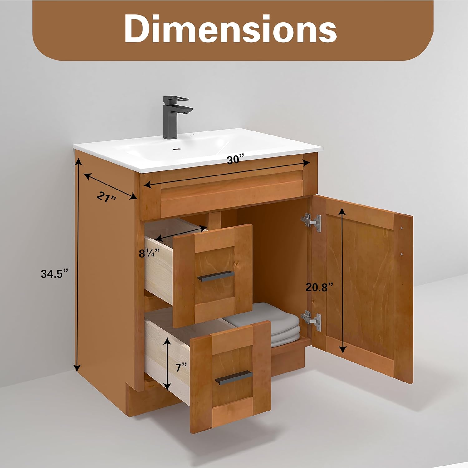 30' Shaker Bathroom Vanity Sink Base with Drawers (Ready-to-Assemble) (Maple Shaker Vanity Base)