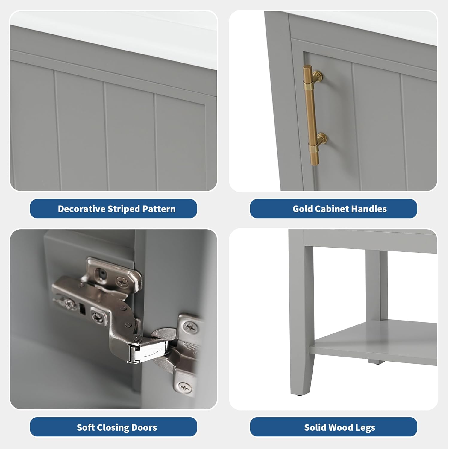 20' Bathroom Vanity Cabinet with Ceramic Sink Top Set, Freestanding, Two-Tier Storage Rack, Soft Closing Door, Grey
