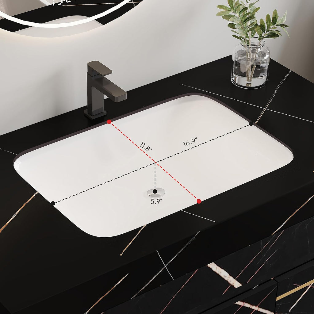 36' Bathroom Vanity with Sink Set, Modern Black Wall Mounted Bathroom Vanity Cabinet with Faux Marble Countertop,Gold Handle 2 Drawers & 1 Cabinet, Single Sink Floating Bathroom Vanity
