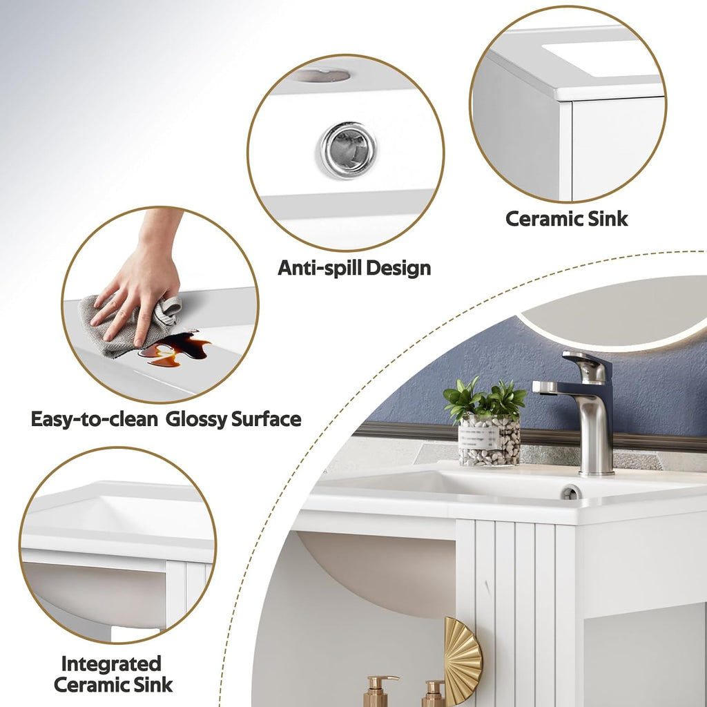 VilroCaz Modern 20'' Bathroom Vanity with Top Ceramic Sink, Freestanding Single Vanity Set Bathroom Storage Cabinet with Soft Closing Door, Chic Half-Moon Pulls (White-10.16)