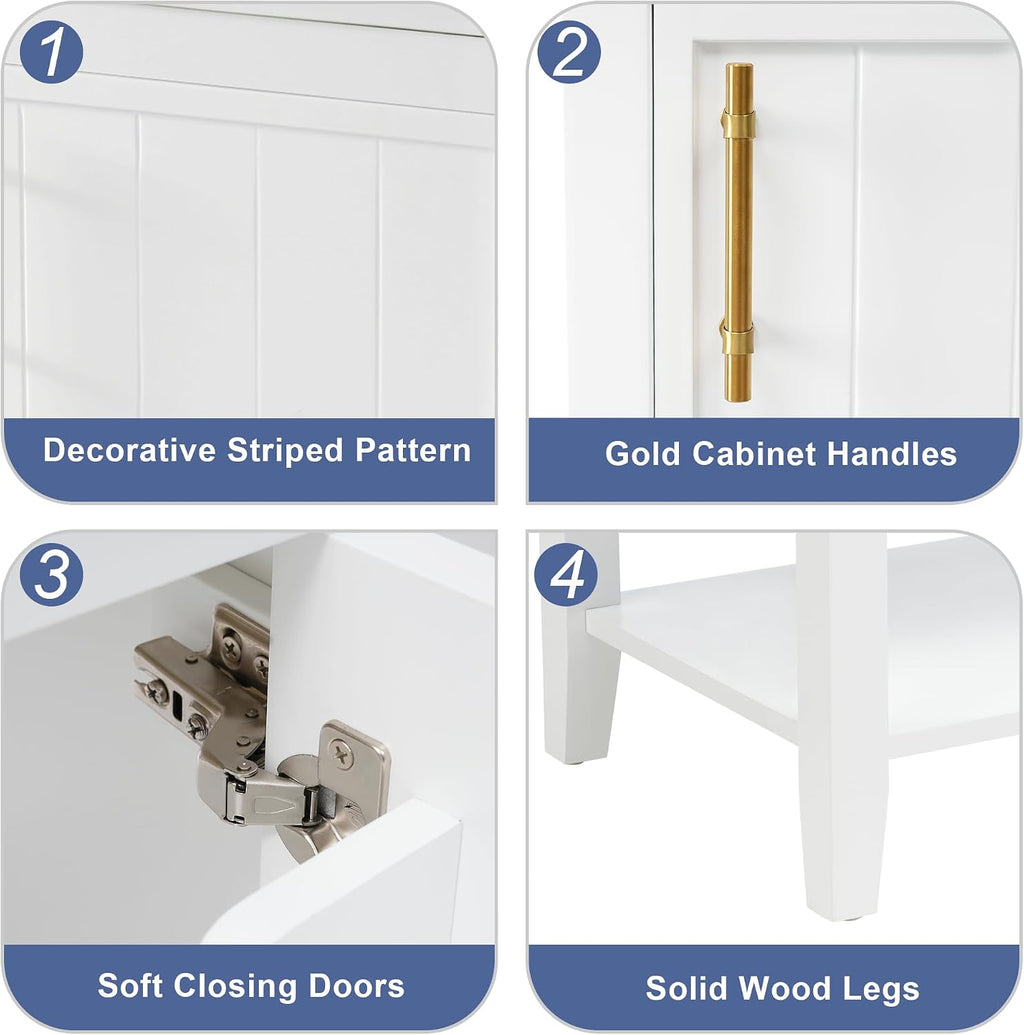 Bathroom Vanity with Sink 20 Inch, Cabinet with Two-Tier Door Shelf Rack & Open Storage, Solid Wood Legs, White