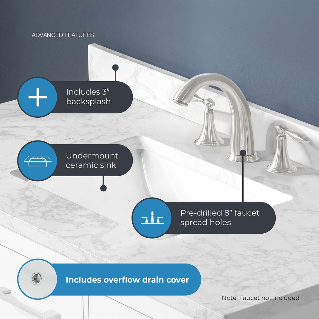 OVE Decors Athea 42' Single Undermount Sink Bathroom Vanity with Cultured Marble Countertop, Backsplash, Power Bar, in White Finish