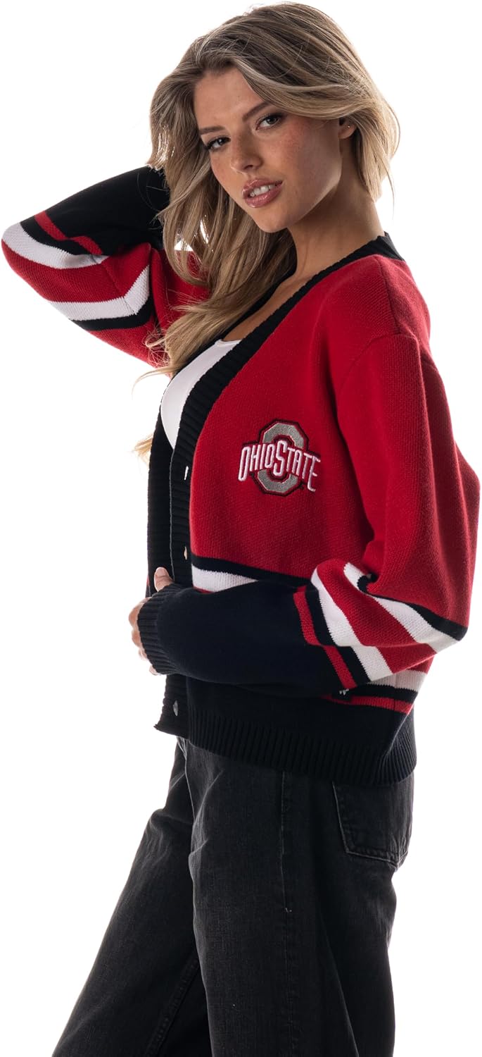 The Wild Collective Women's Ohio State Cropped Jacquard Cardigan