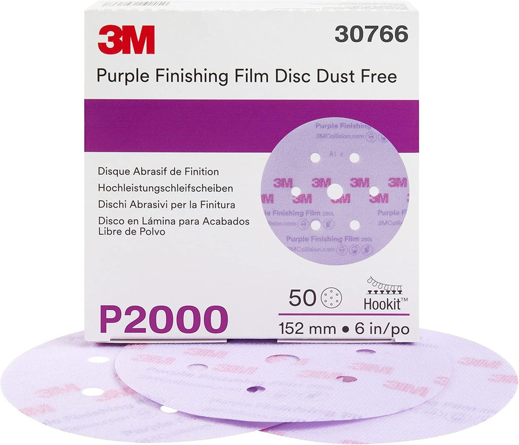 3M 6' P2000 Grade Purple Finishing Film Hookit Disc 50 Pack